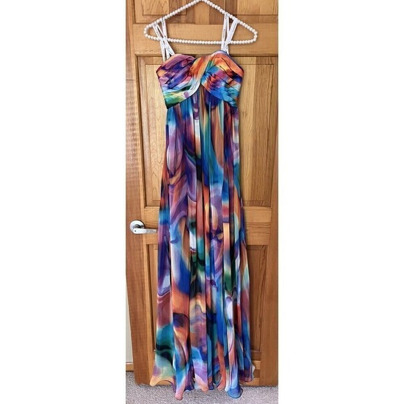 Rainbow Maxi Dress Sz 0 Strapless Colorful Pride LGBTQ Prom Beach Boho Long - Picture 1 of 8